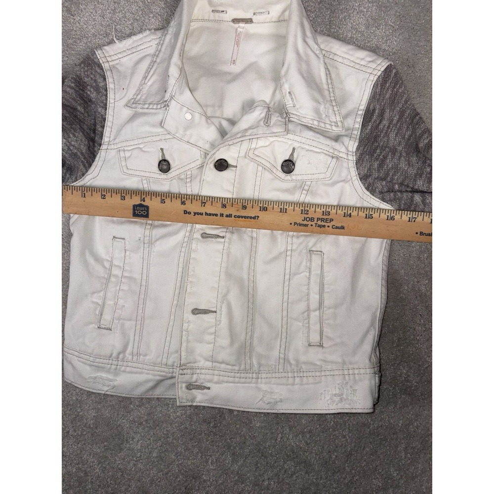 Free People Women's Cotton Denim Jean Woven Knit Sleeves Jacket White Gray‎ Xs - Picture 3 of 6